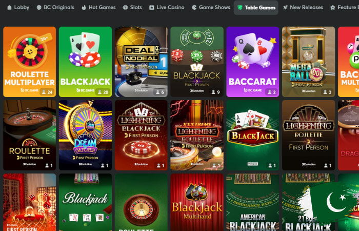 BC Game Classic Table Games and Other Casino Offerings