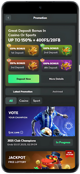BC Game Screenshot of active promotions