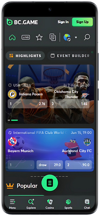 BC Game Screenshot of the Sport program
