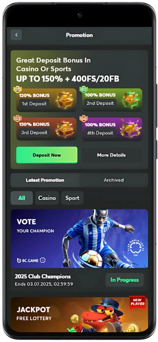 BC Game Screenshot of active promotions