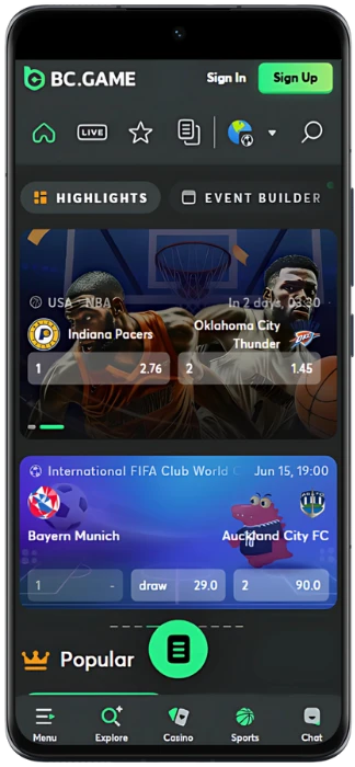 BC Game Screenshot of the Sport program